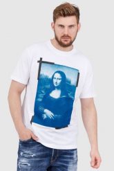 OFF-WHITE Biały t-shirt męski z nadrukiem mona lisy. Białe t-shirty męskie OFF-WHITE, l, bez wzorów, bez kołnierzyka. W wyprzedaży za 999.99 zł.