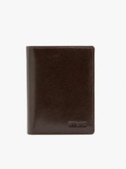 Ciemnobrązowy portfel męski. Brązowe portfele męskie Ryłko, bez wzorów, ze skóry. Za 149.99 zł.