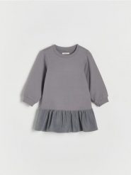 Sukienka z falbaną - ciemnoszary. Szare sukienki dziewczęce Reserved, bez wzorów, z bawełny, bez ramiączek. W wyprzedaży za 39.99 zł.