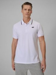 4F Koszulka polo regular męska - biała L. Białe koszulki polo męskie 4f, l, bez wzorów, z dzianiny, bez ramiączek. Za 99.99 zł.