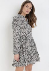 Biało-Czarna Sukienka Aethenea. Czarne sukienki damskie Born2be, l, bez wzorów, bez kołnierzyka, bez ramiączek, mini, rozkloszowane. Za 29.99 zł.