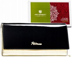 Portfel skórzany Peterson PTN 1N-409 czarny. Czarne portfele damskie Peterson, bez wzorów, z lakierowanej skóry. Za 144.99 zł.