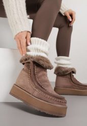 Ciemnobeżowe Śniegowce z Przeszyciami Oliwedea. Brązowe śniegowce damskie Born2be, z jeansu. Za 149.99 zł.