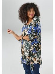 Aniston Bluzka w kolorze antracytowo-beżowo-niebieskim rozmiar: 50. Czarne bluzki damskie Aniston, bez wzorów, z asymetrycznym kołnierzem, bez ramiączek. Za 82.64 zł.