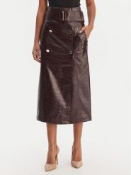 Morgan Spódnica z imitacji skóry 261-JADYNA Brązowy Slim Fit. Brązowe spódniczki damskie Morgan, bez wzorów, ze skóry. Za 399.99 zł.