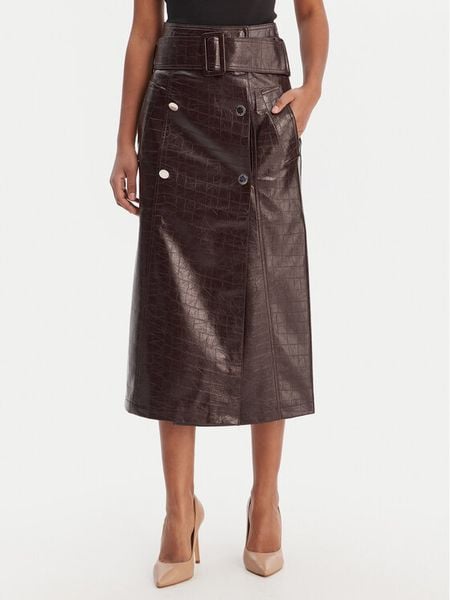 Morgan Spódnica z imitacji skóry 261-JADYNA Brązowy Slim Fit. Brązowe spódniczki damskie Morgan, bez wzorów, ze skóry. Za 399.99 zł.