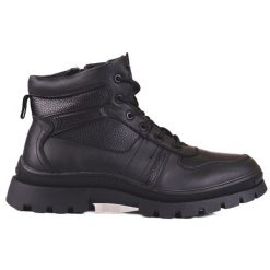 SHELOVET Zimowe buty męskie ocieplane futerkiem czarne. Czarne buty wizytowe męskie na zimę, bez zapięcia. Za 314.19 zł.