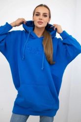 Bluza ocieplana z haftowanym napisem oversize chabrowa. Niebieskie bluzy z kapturem damskie KESI, l, z bawełny. Za 238.37 zł.