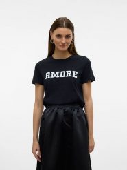 Vero Moda Koszulka w kolorze czarnym rozmiar: M. Czarne bluzki damskie Vero Moda, m, bez wzorów, z bawełny, bez kołnierzyka, bez ramiączek. Za 61.46 zł.