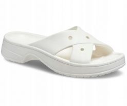 Klapki Dla Dorosłych Crocs Womens Cross Strap. Białe klapki damskie Crocs, bez wzorów, z materiału, bez obcasa. Za 159.99 zł.