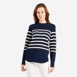 Sweter marynarski damski Decathlon 100. Białe swetry klasyczne damskie Decathlon, l, z bawełny, bez kołnierzyka. Za 99.99 zł.