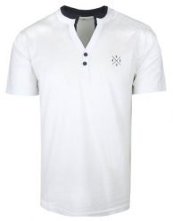 Męska Koszulka (T-Shirt) z Dekoltem na Guziki - Pako Jeans - Biała. Białe t-shirty męskie Pako Jeans, l, bez wzorów, z bawełny, bez kołnierzyka. Za 89.00 zł.