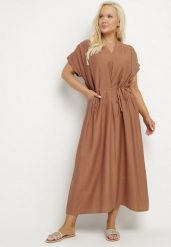 Brązowa Wiskozowa Sukienka Pudełkowa z Cienkim Paskiem i Kieszeniami Lumivorae. Brązowe sukienki damskie Born2be, na co dzień, plus size, bez wzorów, z wiskozy, eleganckie, bez kołnierzyka, plus size, bez ramiączek, maxi, proste. Za 79.99 zł.