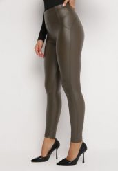 Ciemnozielone Legginsy z Imitacji Skóry i Efektem Push Up Meio. Zielone legginsy damskie Born2be, l, bez wzorów, z jeansu. Za 44.99 zł.