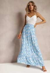 Niebieska Bawełniana Spódnica Maxi w Kwiaty Eile. Niebieskie spódniczki damskie Renee, s, bez wzorów, z bawełny, maxi. Za 49.99 zł.