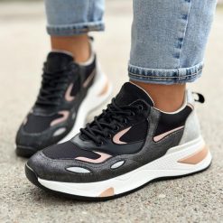 Czarne sneakersy półbuty damskie Vinceza 10728 Bk/pn. Czarne półbuty damskie VINCEZA, bez wzorów, ze skóry, bez obcasa, na obcasie. Za 149.00 zł.