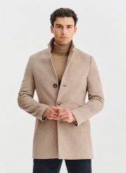 PAKO LORENTE – Beżowy płaszcz z wełną. Brązowe płaszcze męskie Pako Lorente, na zimę, m, bez wzorów, z poliesteru. Za 699.99 zł.