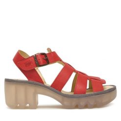 Sandały Fly London. Czerwone sandały damskie Fly London, bez wzorów, bez obcasa, na słupku. Za 589.99 zł.