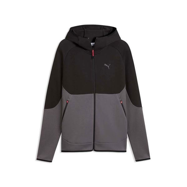 Bluza Puma Pumatech Slim Elevated Full-Zip Hoodie Dk Dorośli. Szare bluzy sportowe męskie Puma, bez wzorów, z bawełny, sportowe, bez kołnierzyka, bez ramiączek. Za 407.99 zł.