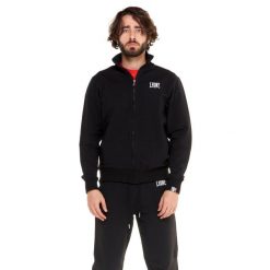 Bluza z zamek błyskawiczny na siłownia na czas wolny. Czarne bluzy bez kaptura męskie LEONE 1947 APPAREL, z bawełny. W wyprzedaży za 124.24 zł.