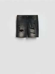 Jeansowe szorty z przetarciami - czarny. Czarne szorty męskie Reserved, bez wzorów, z denimu. Za 119.99 zł.