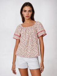 Marks & Spencer Bluzka w kolorze różowo-kremowym rozmiar: 40. Brązowe bluzki damskie Marks & Spencer, bez wzorów, z bawełny, bez kołnierzyka, bez ramiączek. Za 49.45 zł.
