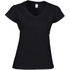 Koszulka Damska Krótki Rękaw VNeck. Czarne bluzki damskie Gildan, xl, bez wzorów, sportowe, bez kołnierzyka, bez ramiączek. Za 36.99 zł.