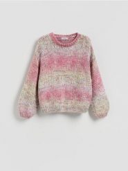 Sweter z obniżoną linią ramion - różowy. Czerwone swetry klasyczne damskie Reserved, l, z dzianiny, bez kołnierzyka. Za 139.99 zł.
