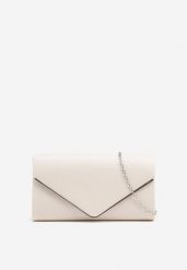 Biała Elegancka Torebka Kopertówka z Łańcuszkiem Pasenela. Białe torebki wieczorowe Renee, bez wzorów, eleganckie, bez kołnierzyka, bez ramiączek. Za 74.99 zł.