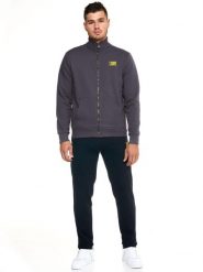 Bluza z bawełna z kaptur na co dzień na siłownię. Niebieskie bluzy sportowe męskie LEONE 1947 APPAREL, bez wzorów, z bawełny, bez kołnierzyka, bez ramiączek. Za 252.56 zł.