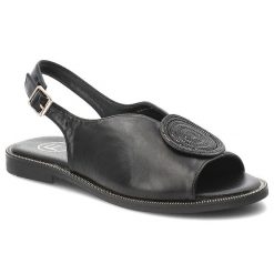 Sandały damskie Filippo, cholewka ze skóry ekologicznej na płaskiej podeszwie z elegancką broszką, czarne, DS6229/26. Czarne broszki damskie Filippo. Za 129.00 zł.
