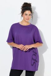 Damskie Bluzka funkcyjna krój trapezowy okrągły dekolt rękaw 1/2 z recyklingu. Fioletowe bluzki sportowe damskie Ulla Popken, plus size, z elastanu, bez kołnierzyka, bez ramiączek. Za 199.99 zł.