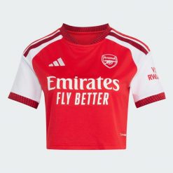 Koszulka podstawowa o skróconym fasonie Arsenal FC 26/27. Czerwone bluzki sportowe damskie Adidas, l, z dzianiny, bez kołnierzyka, bez ramiączek. Za 369.00 zł.