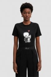 KARL LAGERFELD Czarny damski t-shirt z nadrukiem Ikon Valentine, Rozmiar S. Czarne t-shirty damskie Karl Lagerfeld, s, bez wzorów, bez kołnierzyka. W wyprzedaży za 229.99 zł.