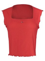 Tommy Jeans Top Smock Seersucker DW0DW22220 Czerwony Slim Fit. Czerwone topy sportowe damskie Tommy Jeans, xxs, bez wzorów, z jeansu, bez ramiączek. Za 149.99 zł.