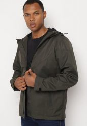 Ciemnozielona Kurtka Wiatrówka z Ociepleniem i Kapturem Nevetis. Zielone kurtki męskie Born2be, l, bez wzorów, biznesowe. Za 109.99 zł.