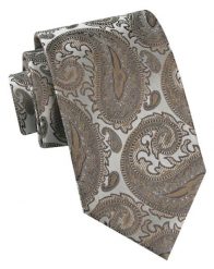 Klasyczny Krawat Męski - Chattier - Srebrny z Beżowym Wzorem. Brązowe krawaty i muchy męskie Chattier, bez wzorów, z tkaniny, eleganckie. Za 49.00 zł.