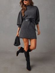 Milan Kiss Sukienka dzianinowa w kolorze antracytowym rozmiar: M. Czarne sukienki damskie Milan Kiss, m, bez wzorów, z dzianiny, bez kołnierzyka, bez ramiączek, mini. Za 165.99 zł.