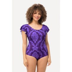 Damski Kostium kąpielowy ornamenty falbanki na ramionach miękkie miseczki. Fioletowe stroje jednoczęściowe damskie Ulla Popken, plus size, bez wzorów, plus size. W wyprzedaży za 203.99 zł.