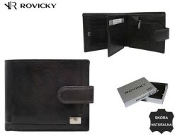Portfel skórzany Rovicky PC-107L-BAR czarny. Czarne portfele męskie ROVICKY, bez wzorów, ze skóry. Za 77.99 zł.
