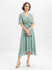 Marie Lund Damska sukienka wieczorowa Kobiety zielony jednolity, 36. Zielone sukienki damskie Marie Lund, bez wzorów, z szyfonu, wizytowe, bez kołnierzyka, bez ramiączek, kopertowe. Za 699.95 zł.