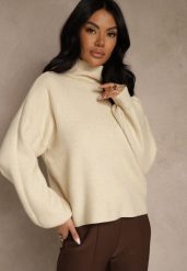 Jasnobeżowy Golf Ozdobiony Ściągaczami Wedena. Brązowe golfy damskie Renee, l, bez wzorów, z jeansu, bez ramiączek. Za 69.99 zł.