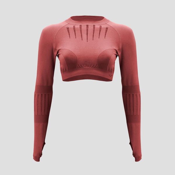 Crop top do treningu RUE z długimi rękawami. Czerwone topy sportowe damskie Legea, bez wzorów, z elastanu, bez ramiączek. W wyprzedaży za 97.00 zł.