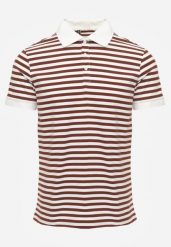 Brązowa Bawełniana Koszulka Polo w Paski w Stylu Casual Elunilla. Brązowe koszulki polo męskie Born2be, l, bez wzorów, z bawełny, bez ramiączek. Za 79.99 zł.