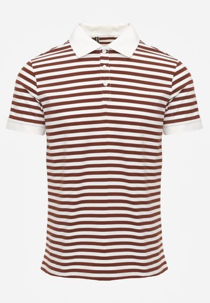 Brązowa Bawełniana Koszulka Polo w Paski w Stylu Casual Elunilla. Brązowe koszulki polo męskie Born2be, l, bez wzorów, z bawełny, bez ramiączek. Za 59.99 zł.