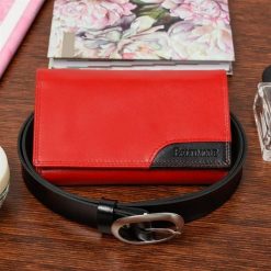 Damski Zestaw skórzany premium pasek portfel P90. Portfele damskie bez wzorów. Za 99.90 zł.