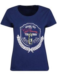 Geographical Norway Koszulka "Jirondelle" w kolorze granatowym rozmiar: S. Niebieskie bluzki damskie Geographical Norway, s, bez wzorów, bez kołnierzyka, bez ramiączek. Za 47.95 zł.