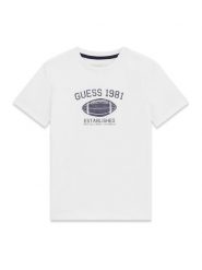 Guess T-Shirt L6YI05 K3711 Biały Regular Fit. Białe t-shirty chłopięce Guess, z aplikacjami, z bawełny, bez ramiączek. Za 84.99 zł.