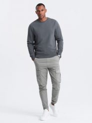 Nierozpinana męska dresowa bluza BASIC – grafitowa V11 OM-SSBN-0159 - XXL. Szare bluzy bez kaptura męskie Ombre Clothing, l, z dresówki. Za 119.99 zł.