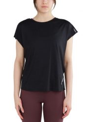 Koszulka sportowa damska Hanabi T-shirt z krótkim rękawem. Czarne bluzki sportowe damskie Fundango, l, z materiału, bez kołnierzyka, bez ramiączek. Za 149.00 zł.